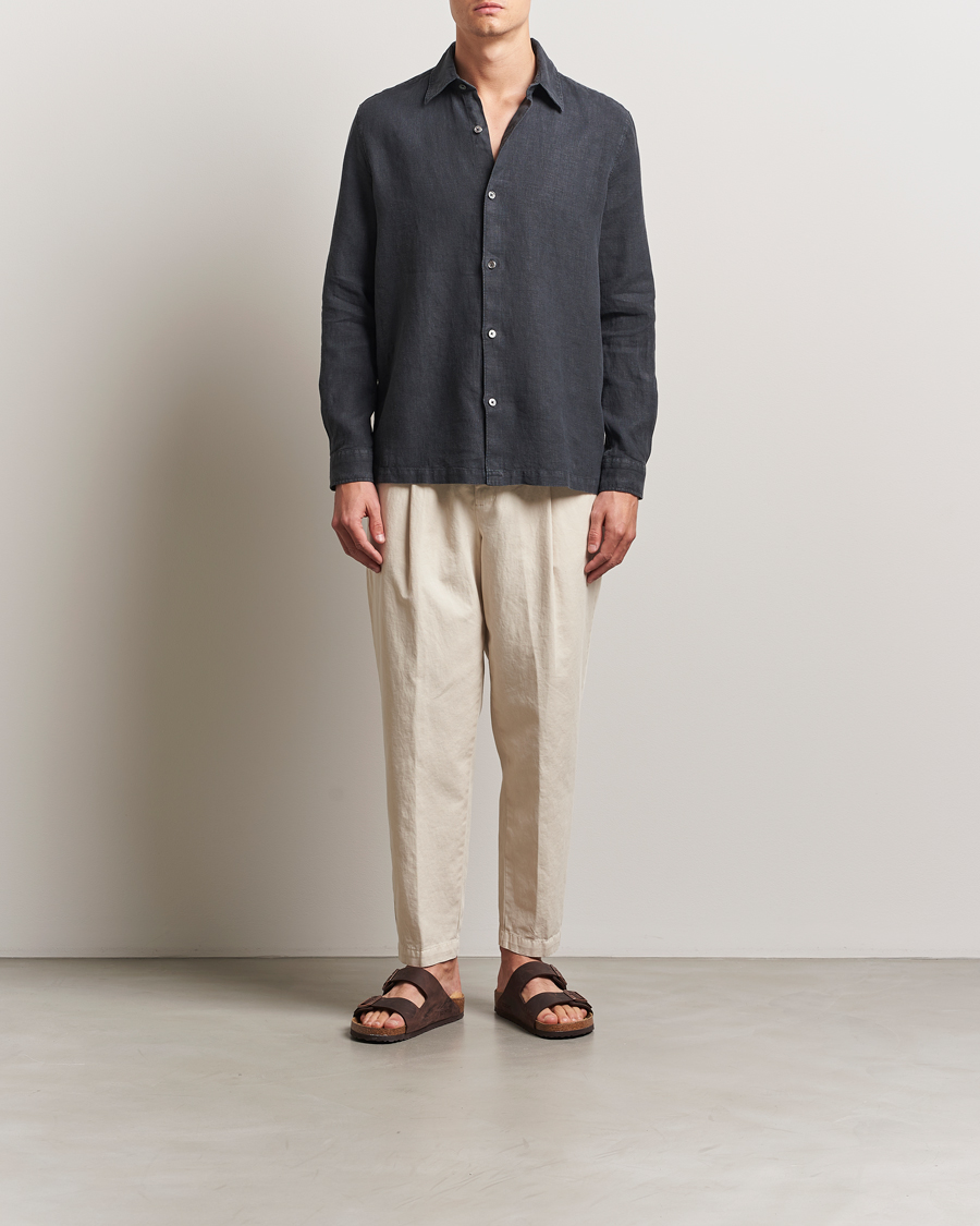 Herr | Skjortor | A Day's March | Clean Cut Linen Shirt Off Black