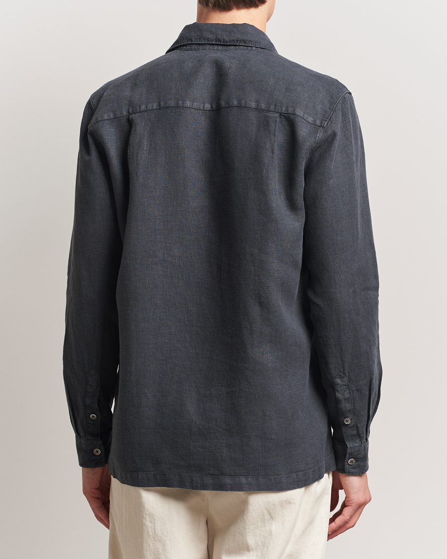 Herr | Skjortor | A Day's March | Clean Cut Linen Shirt Off Black