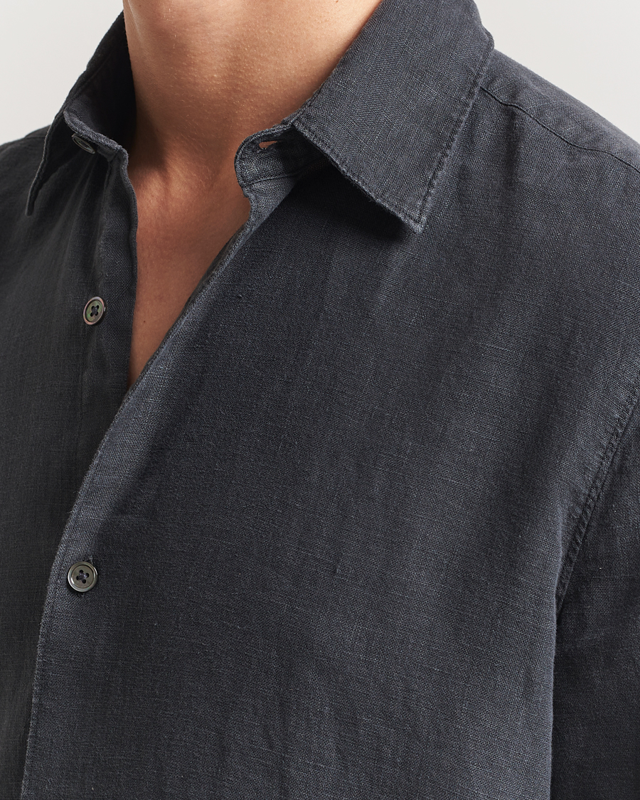 Herr | Skjortor | A Day's March | Clean Cut Linen Shirt Off Black