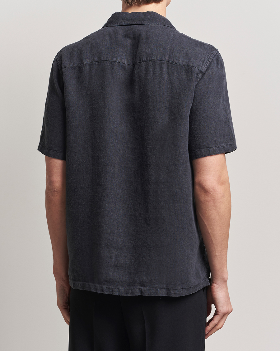 Herr | Skjortor | A Day's March | Yamu Linen Short Sleeve Shirt Off Black