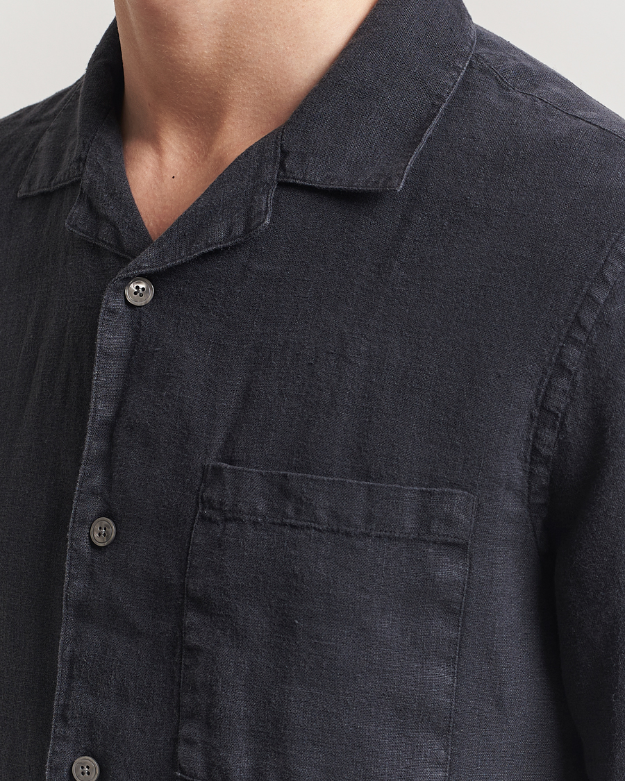 Herr | Skjortor | A Day's March | Yamu Linen Short Sleeve Shirt Off Black