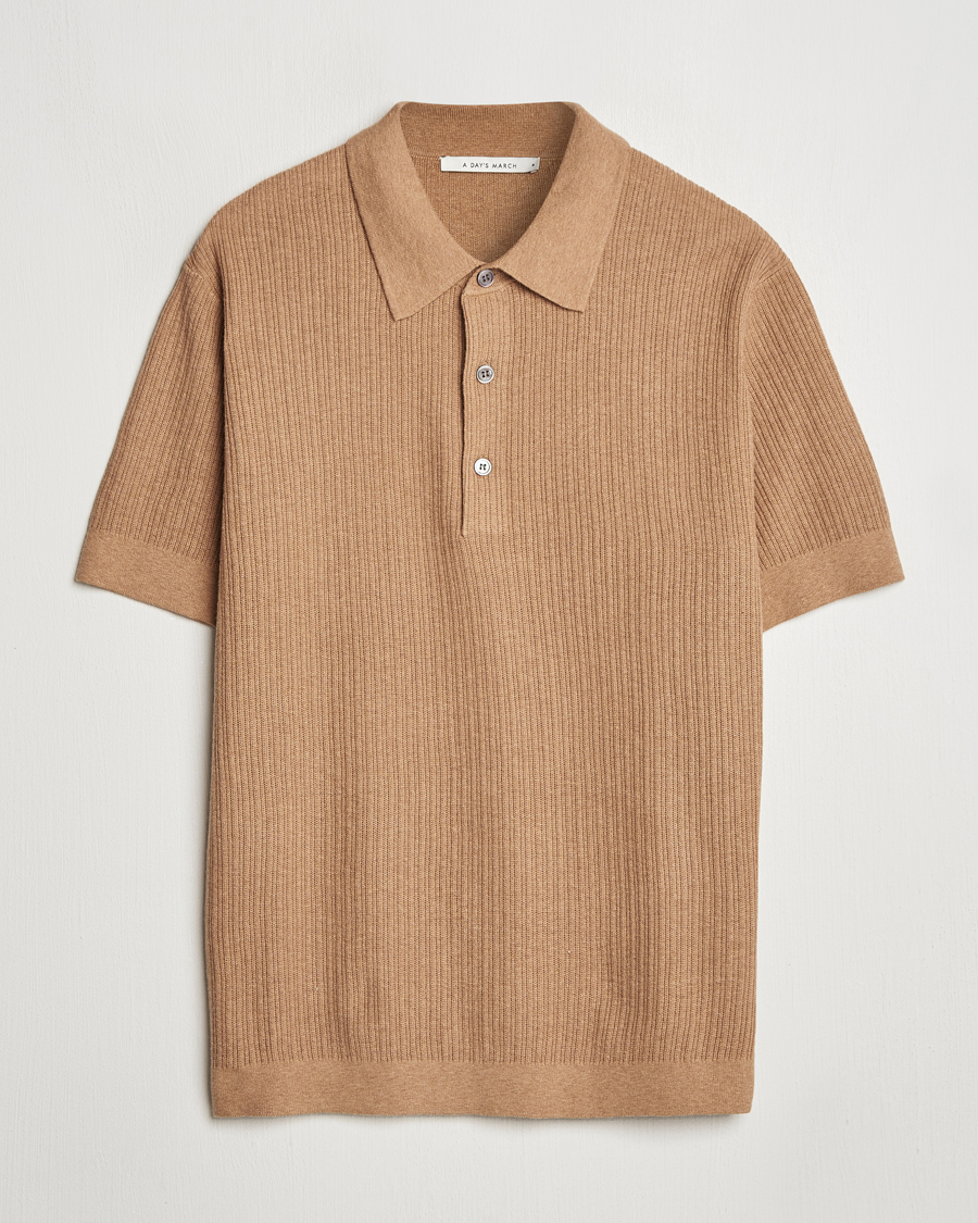 Herr | Tröjor | A Day's March | Aspen Structure Short Sleeve Polo Camel