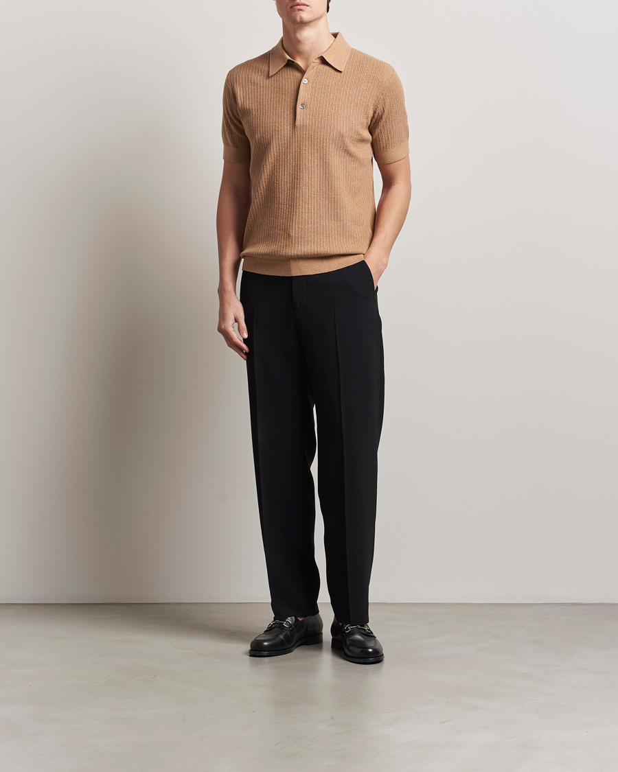 Herr | Tröjor | A Day's March | Aspen Structure Short Sleeve Polo Camel