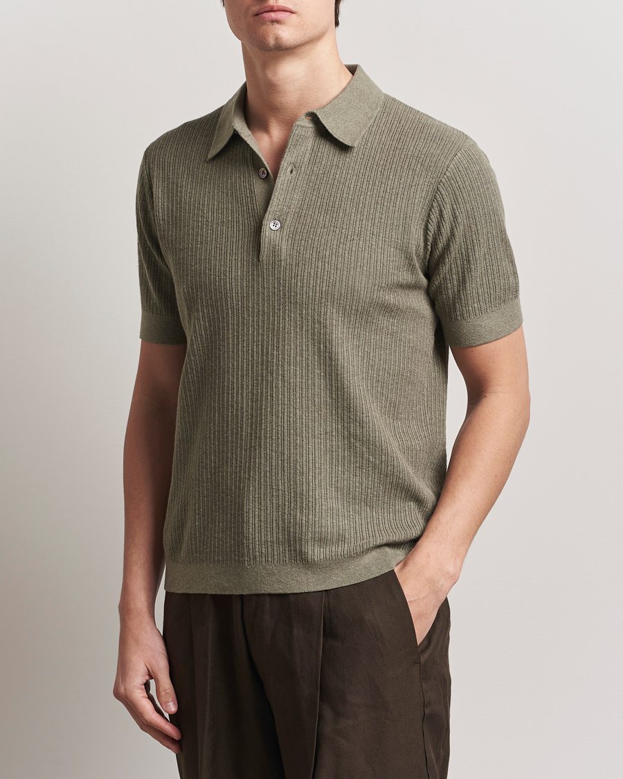 Herr | Tröjor | A Day's March | Aspen Structure Short Sleeve Polo Safari Green
