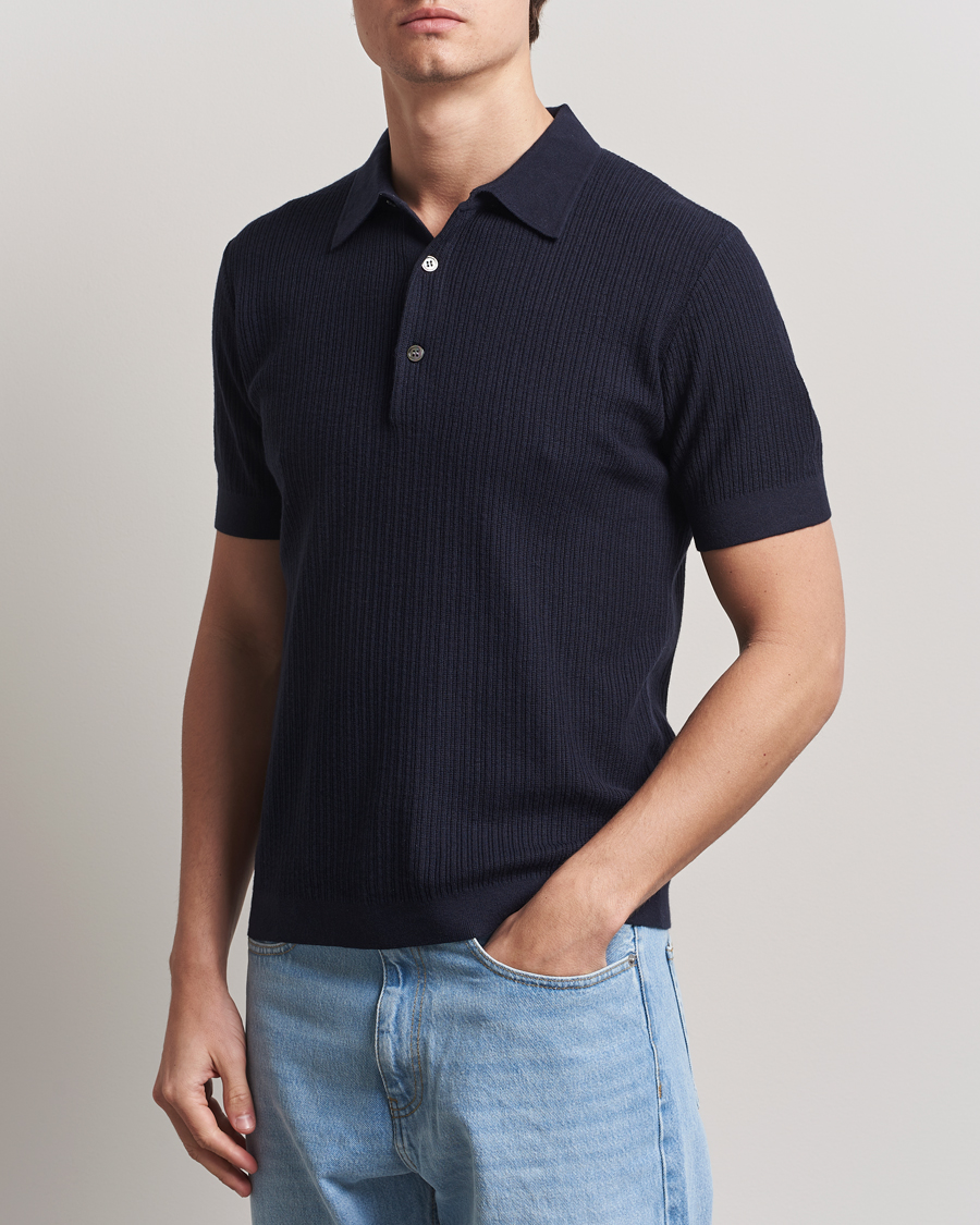 Herr | Tröjor | A Day's March | Aspen Structure Short Sleeve Polo Navy