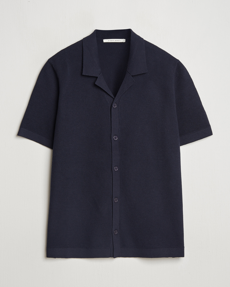Herr | Tröjor | A Day's March | Yamu Structure Short Sleeve Navy