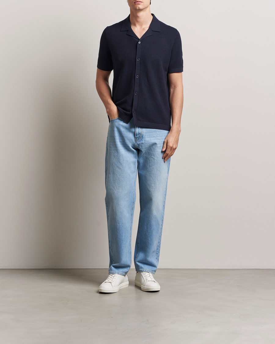 Herr | Tröjor | A Day's March | Yamu Structure Short Sleeve Navy