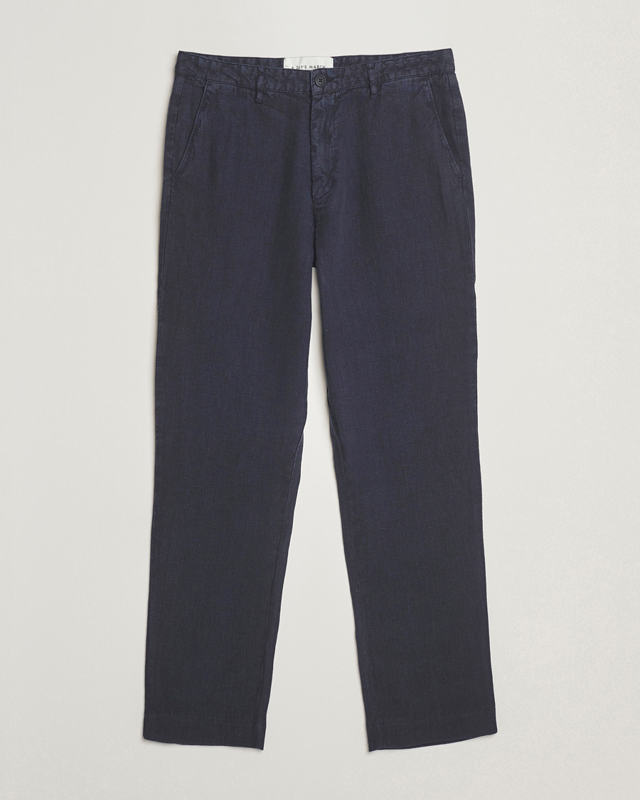 Herr | Byxor | A Day's March | Madu Linen Trousers Navy