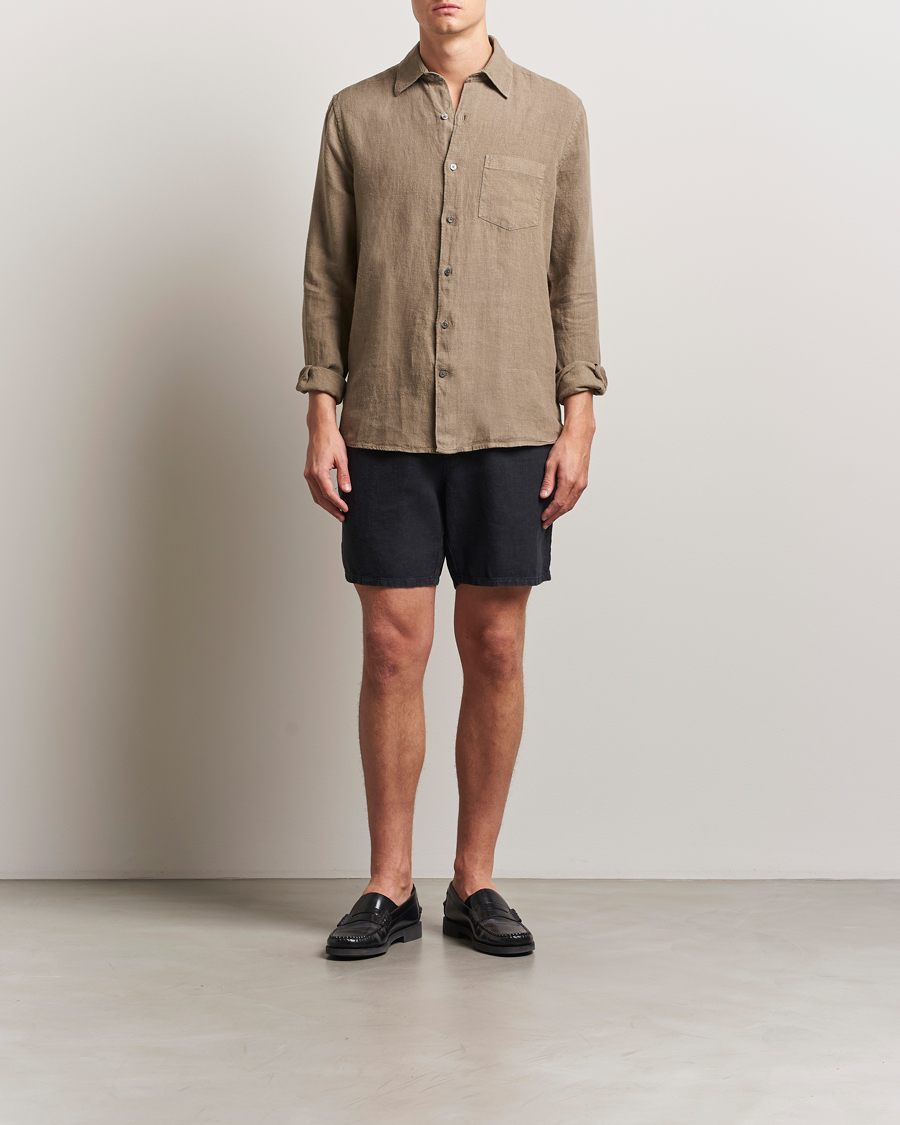 Herr | Shorts | A Day's March | Ipu Linen Drawstring Shorts Off Black