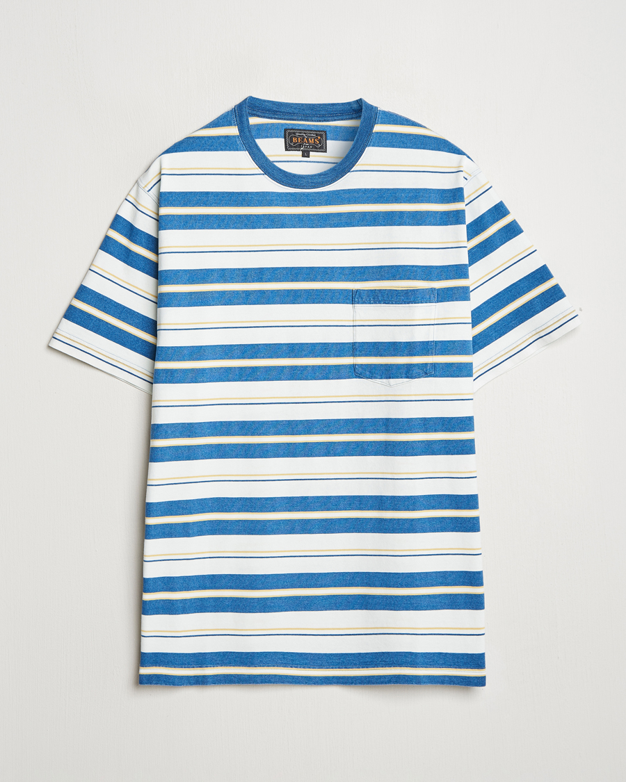 Herr | T-Shirts | BEAMS PLUS | Short Sleeve T-Shirt Blue Indigo Stripe