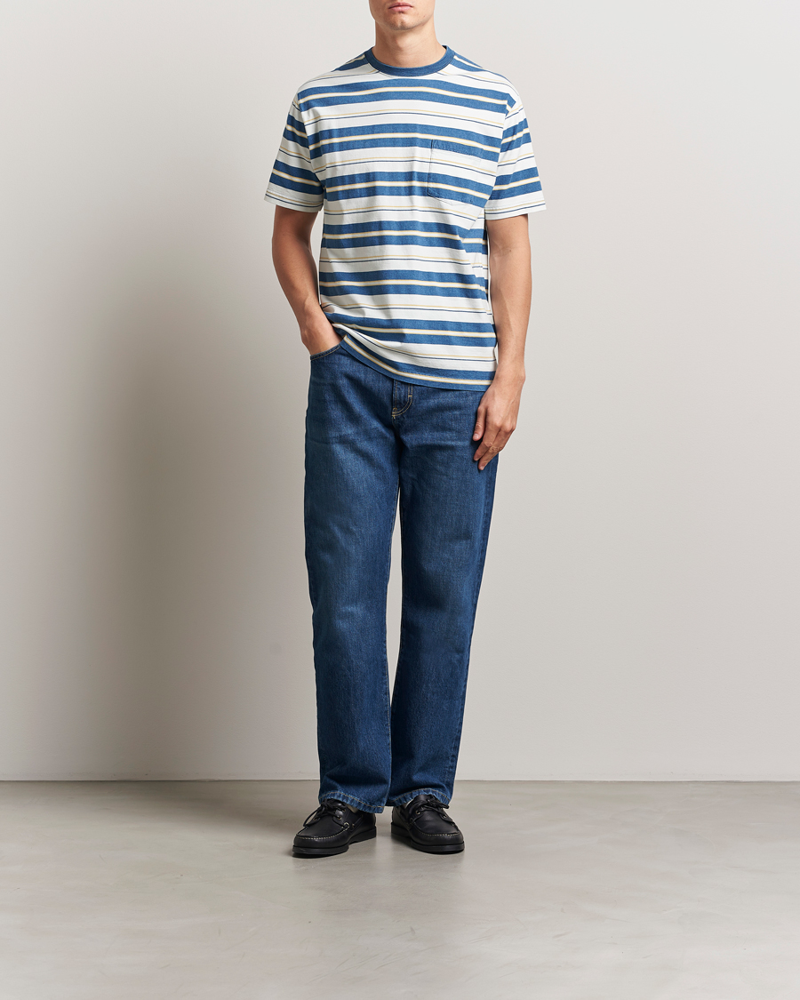 Herr | T-Shirts | BEAMS PLUS | Short Sleeve T-Shirt Blue Indigo Stripe