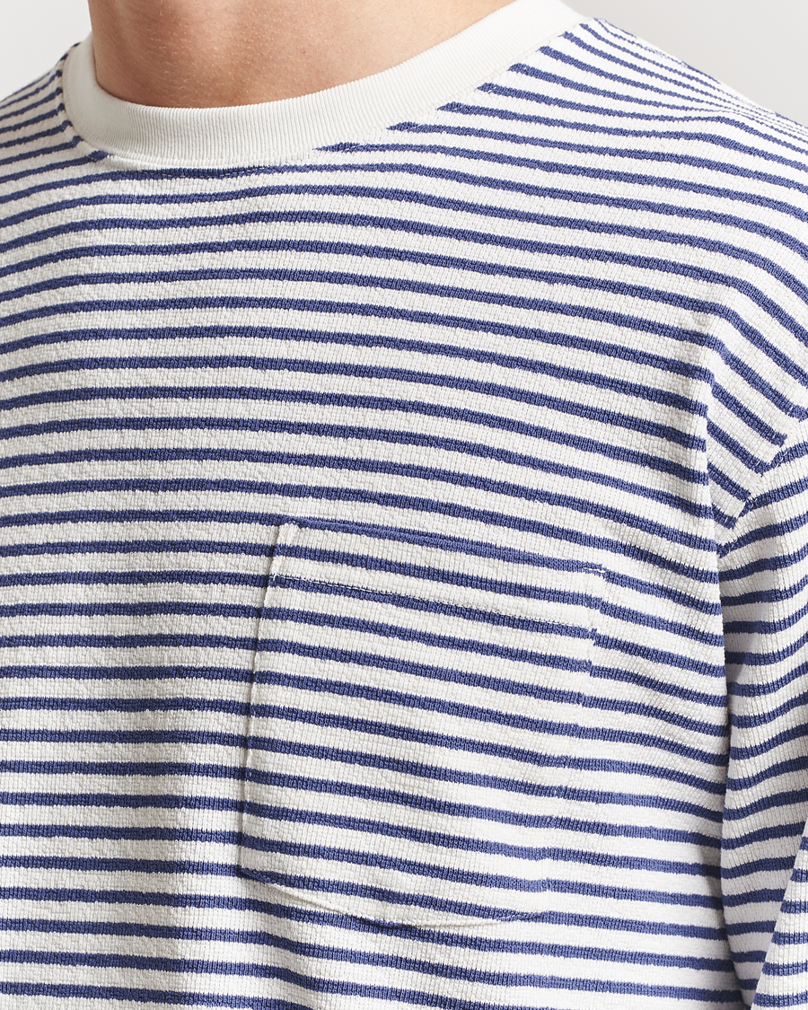 Herr | T-Shirts | BEAMS PLUS | Long Sleeve Striped Pocket T-Shirt White/Blue