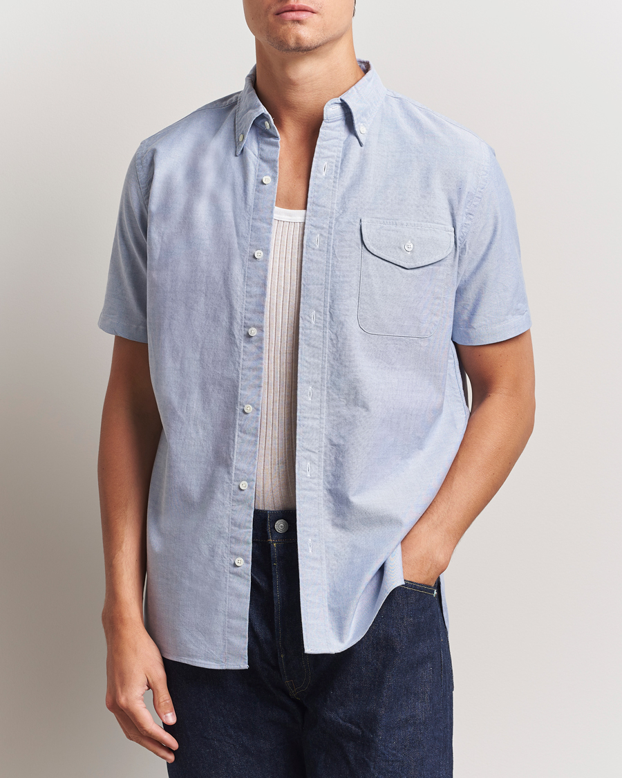 Herr | Skjortor | BEAMS PLUS | Short Sleeve Oxford Shirt Light Blue