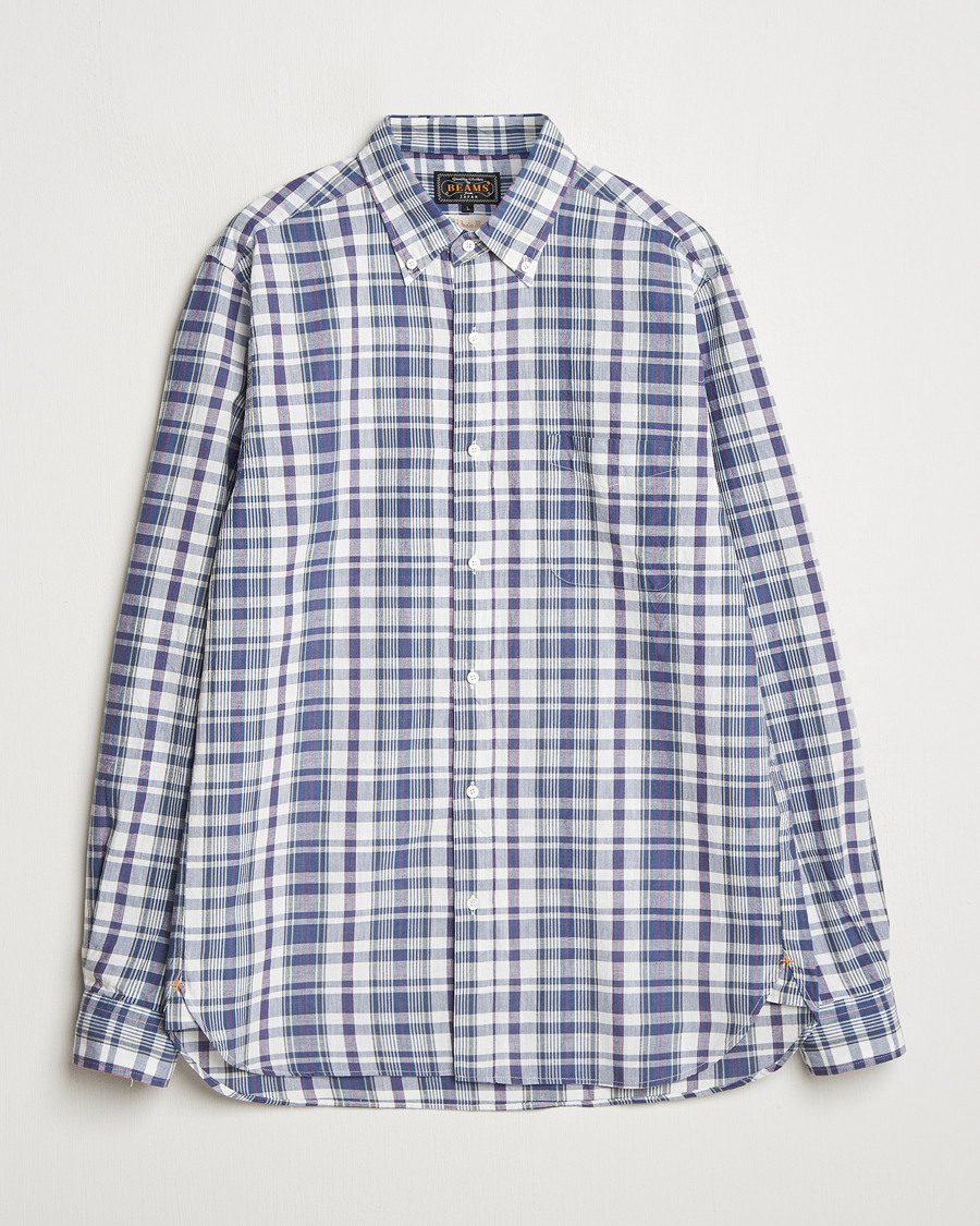 Herr | Skjortor | BEAMS PLUS | Madras Button Down Shirt White/Blue