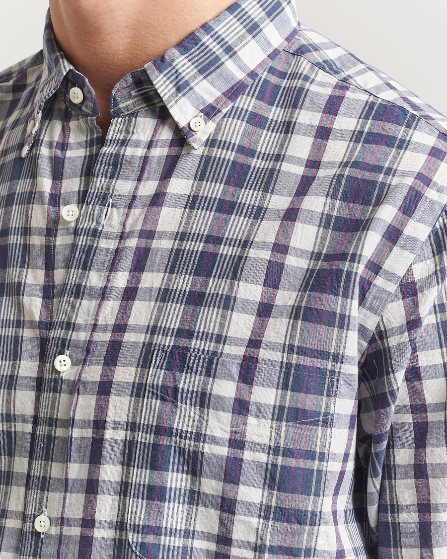 Herr | Skjortor | BEAMS PLUS | Madras Button Down Shirt White/Blue