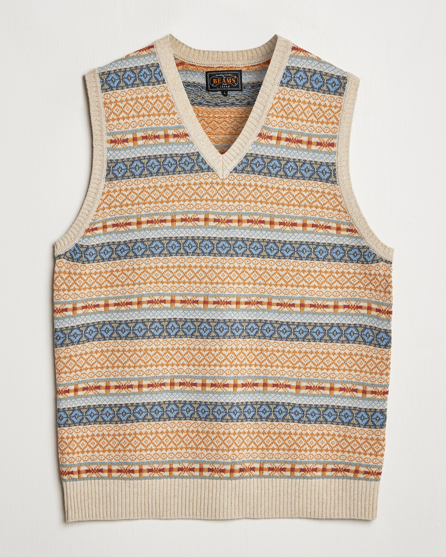 Herr | Tröjor | BEAMS PLUS | Fairisle Vest Beige