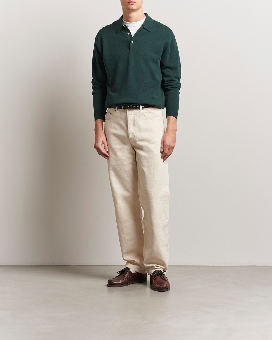 Herr | Tröjor | BEAMS PLUS | Long Sleeve 12G Knit Polo Forest Green
