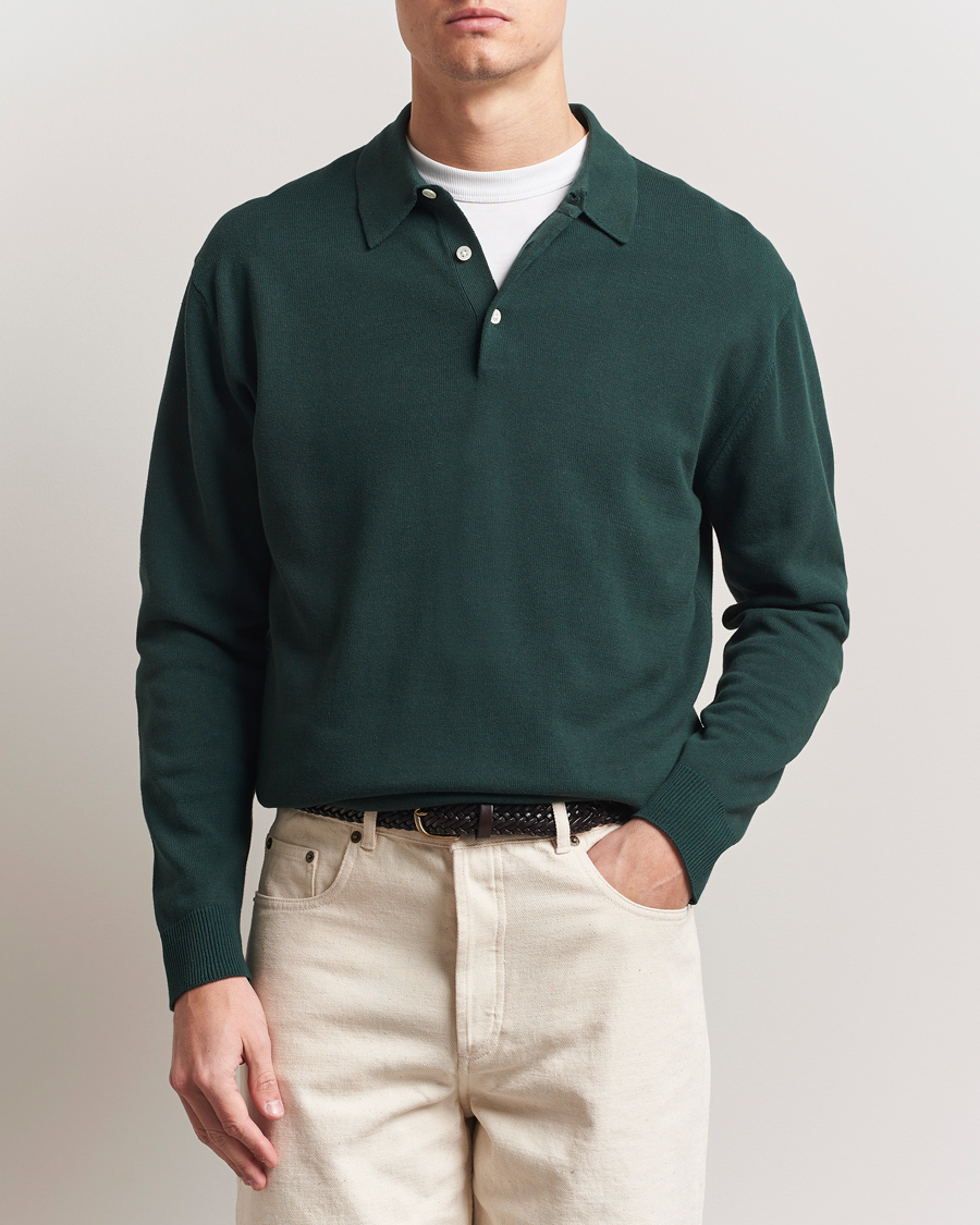 Herr | Tröjor | BEAMS PLUS | Long Sleeve 12G Knit Polo Forest Green
