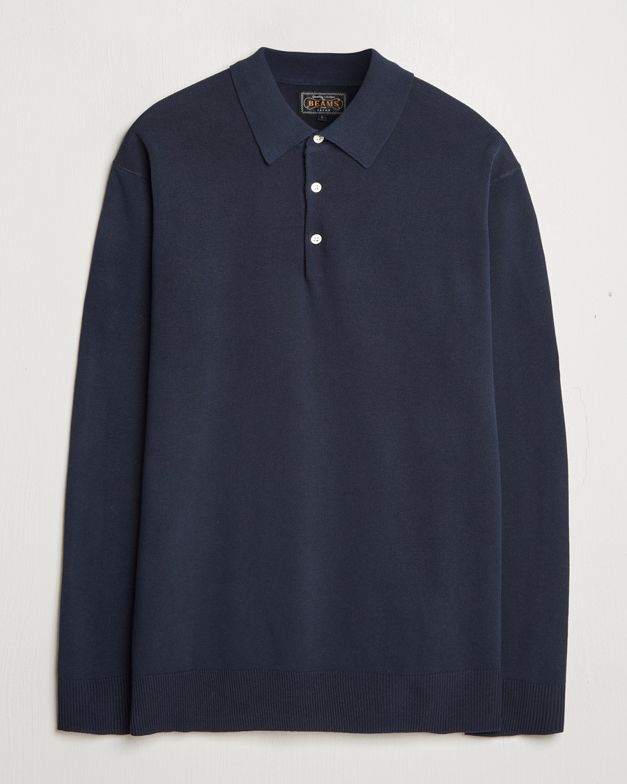 Herr | Tröjor | BEAMS PLUS | Long Sleeve 12G Knit Polo Navy