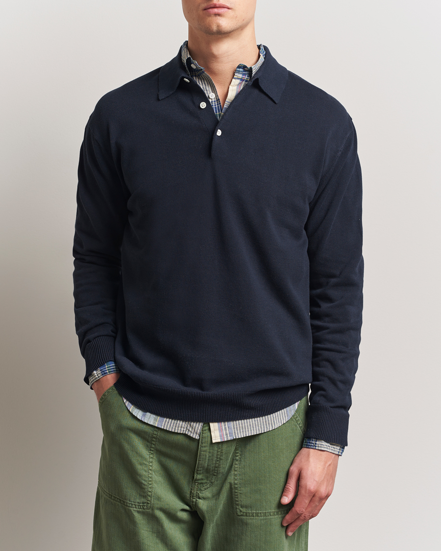 Herr | Tröjor | BEAMS PLUS | Long Sleeve 12G Knit Polo Navy