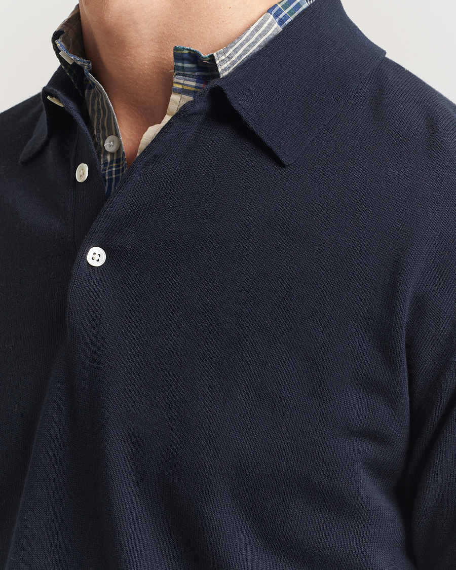 Herr | Tröjor | BEAMS PLUS | Long Sleeve 12G Knit Polo Navy