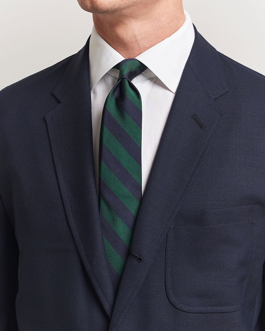 Herr | Slipsar | Kamakura Shirts | Vintage Ivy Regimental Stripe Silk Tie Navy/Green