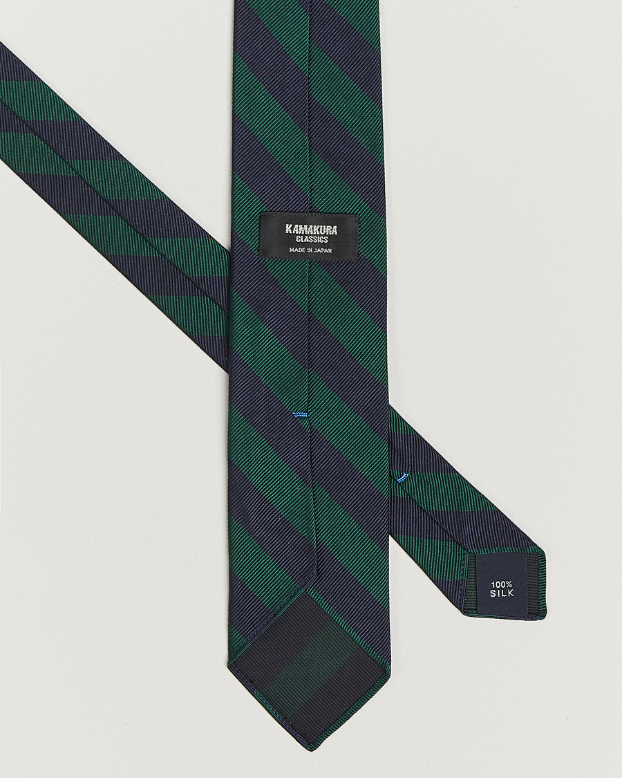 Herr | Slipsar | Kamakura Shirts | Vintage Ivy Regimental Stripe Silk Tie Navy/Green