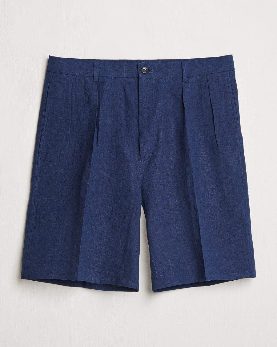 Herr | Shorts | Kamakura Shirts | Pleated Linen Shorts Navy