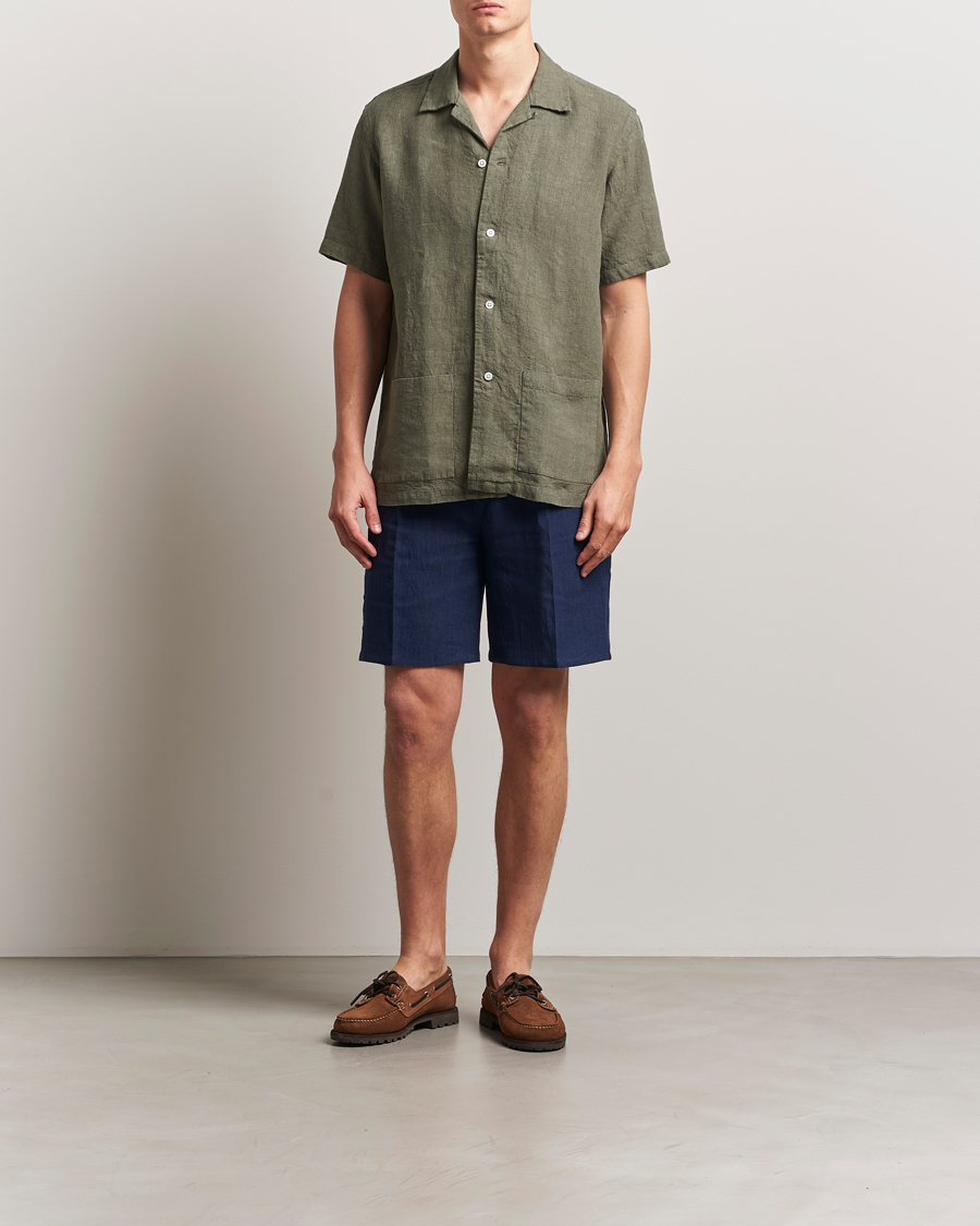 Herr | Shorts | Kamakura Shirts | Pleated Linen Shorts Navy