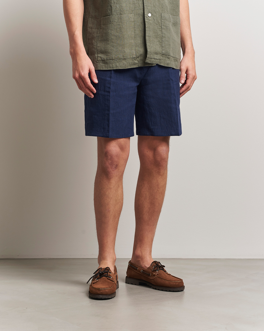 Herr | Shorts | Kamakura Shirts | Pleated Linen Shorts Navy
