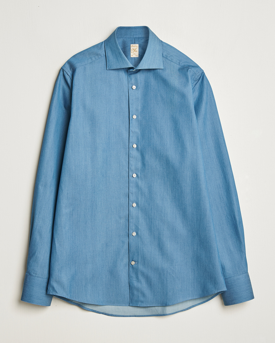 Herr | Skjortor | Stenströms | 1899 Slim Twofold Cotton Denim Shirt Mid Blue