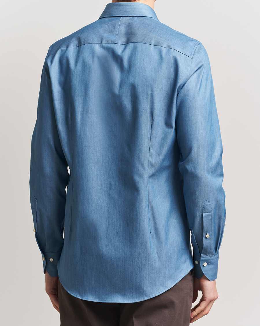 Herr | Skjortor | Stenströms | 1899 Slim Twofold Cotton Denim Shirt Mid Blue