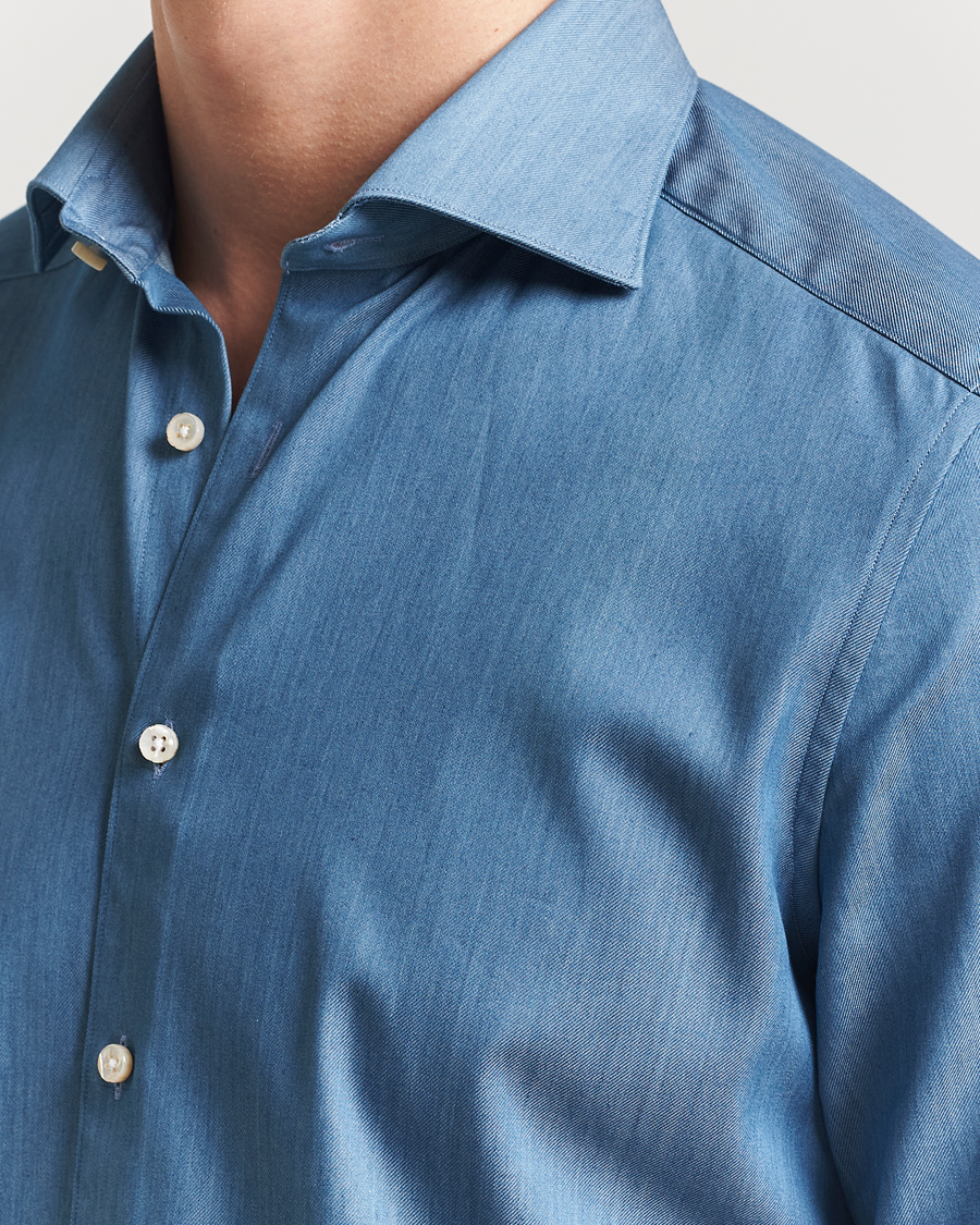 Herr | Skjortor | Stenströms | 1899 Slim Twofold Cotton Denim Shirt Mid Blue