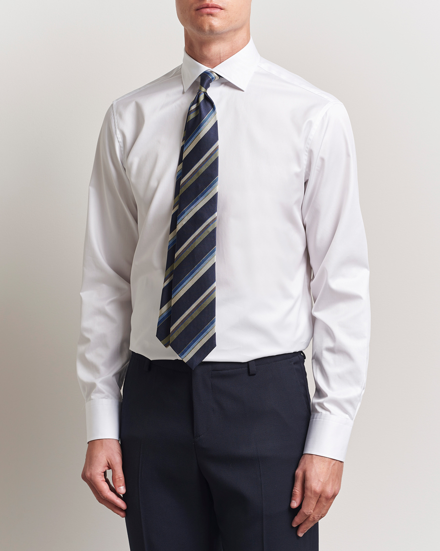 Herr | Skjortor | Stenströms | Fitted Body Cotton Twill Cut Away Shirt White