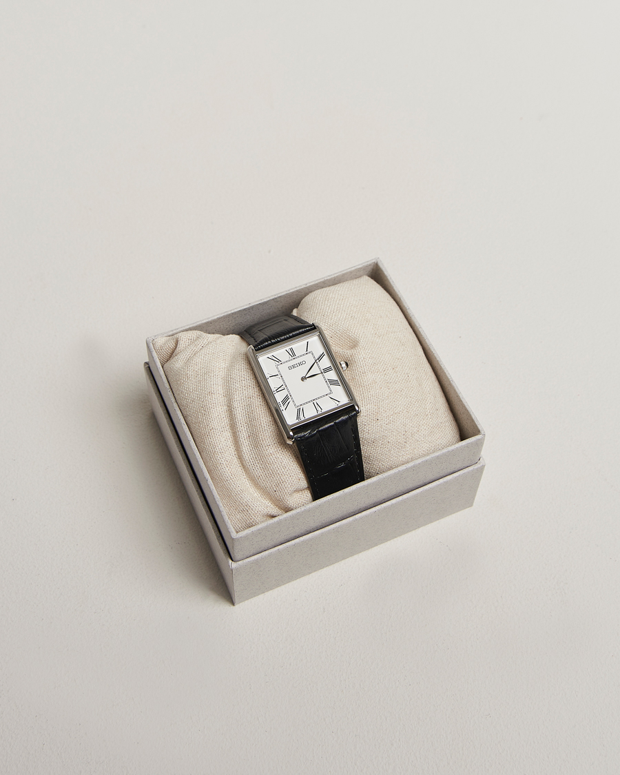 Herr | Seiko Quartz Silver Leather 28mm White Dial | Seiko | Quartz Silver Leather 28mm White Dial