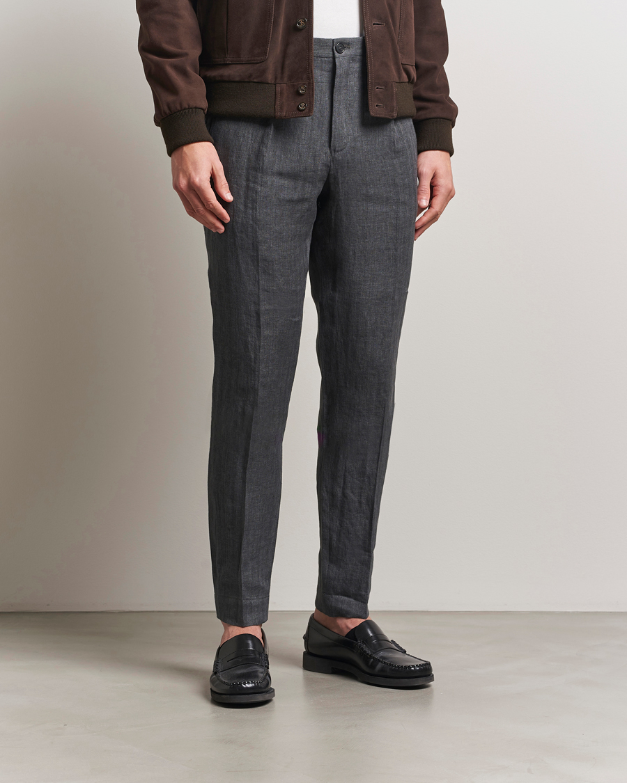Herr | Byxor | Incotex | Tapered Fit Linen Herringbone Trousers Grey