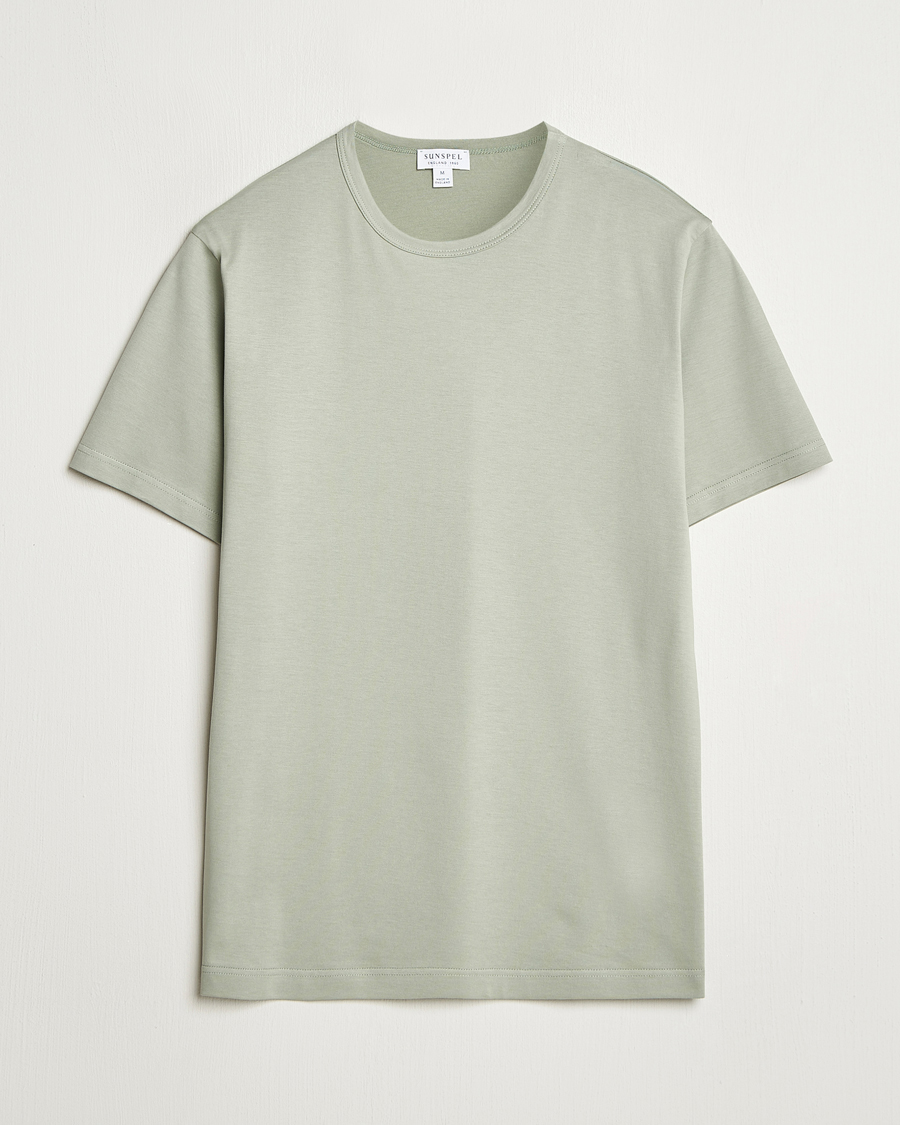 Herr | T-Shirts | Sunspel | Crew Neck Q82 Cotton T-Shirt Pastel Green