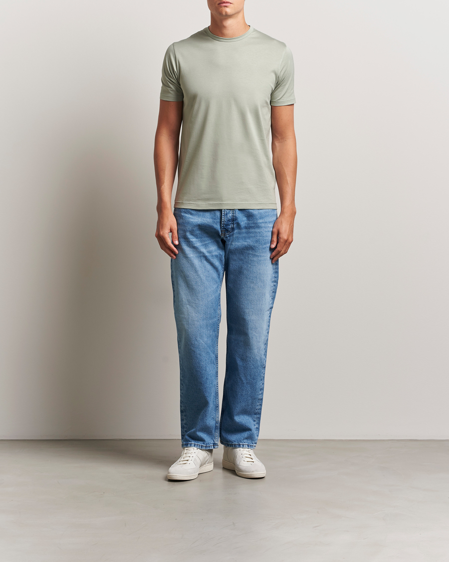 Herr | T-Shirts | Sunspel | Crew Neck Q82 Cotton T-Shirt Pastel Green