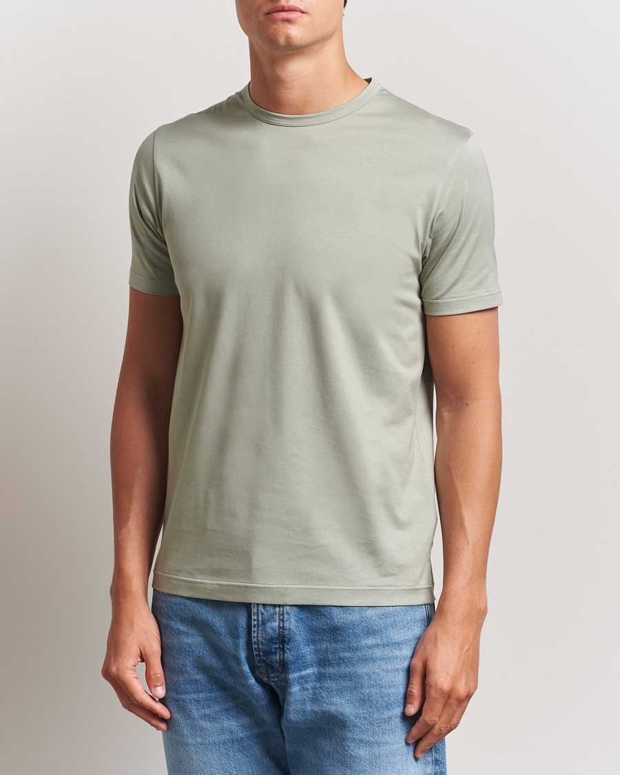 Herr | T-Shirts | Sunspel | Crew Neck Q82 Cotton T-Shirt Pastel Green