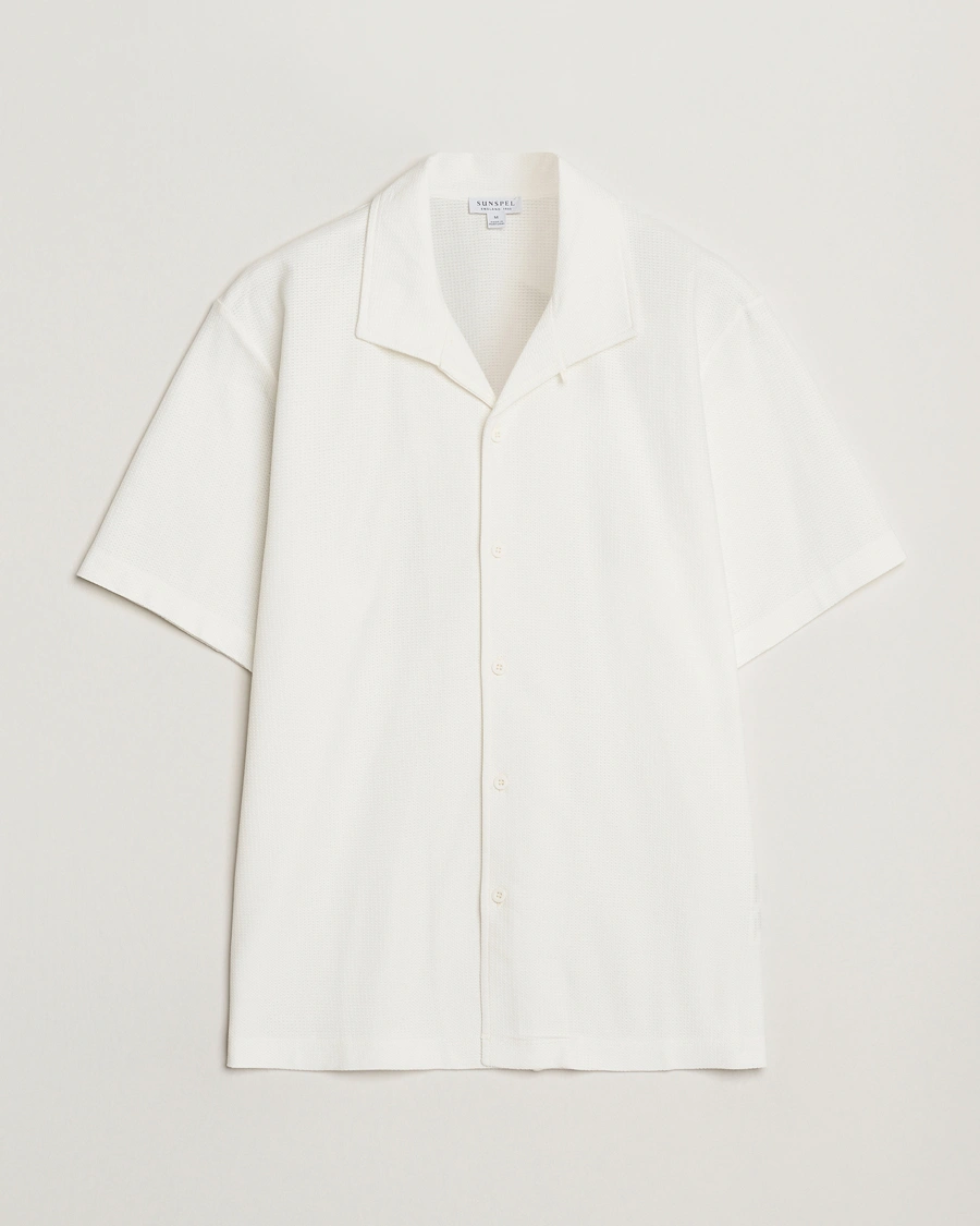 Herr | Skjortor | Sunspel | Open Collar Mesh Shirt Ecru