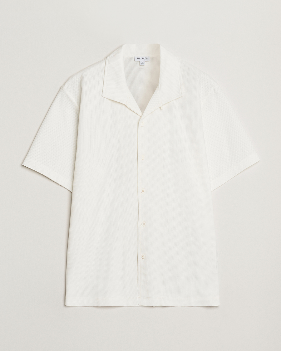 Herr | Skjortor | Sunspel | Open Collar Mesh Shirt Ecru