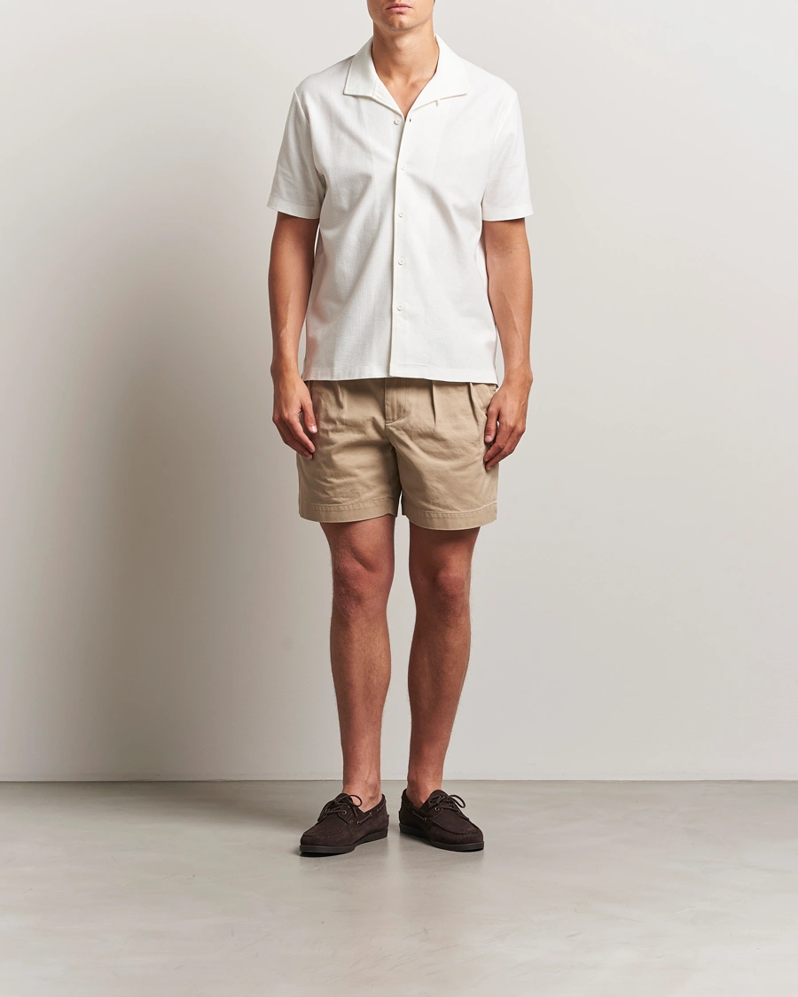Herr | Skjortor | Sunspel | Open Collar Mesh Shirt Ecru