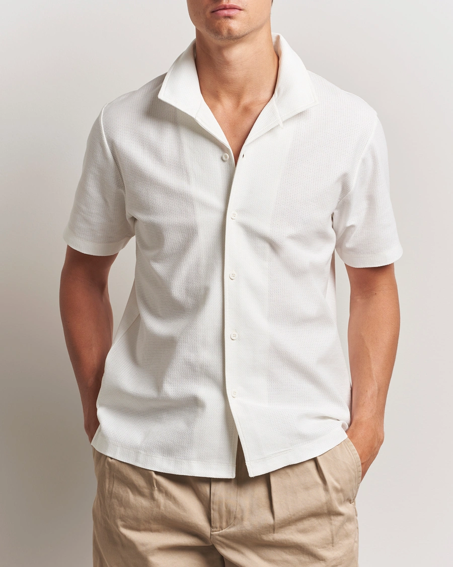 Herr | Skjortor | Sunspel | Open Collar Mesh Shirt Ecru