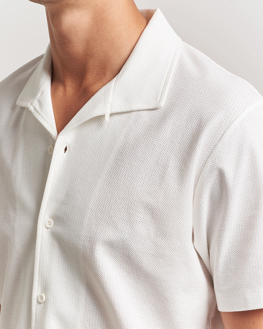 Herr | Skjortor | Sunspel | Open Collar Mesh Shirt Ecru