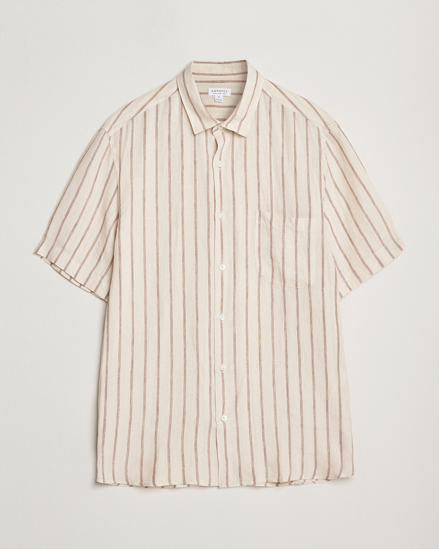 Herr | Skjortor | Sunspel | Linen Short Sleeve Shirt Ecru/Dune