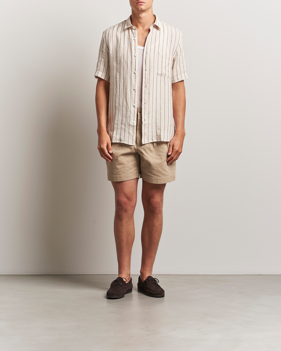 Herr | Skjortor | Sunspel | Linen Short Sleeve Shirt Ecru/Dune