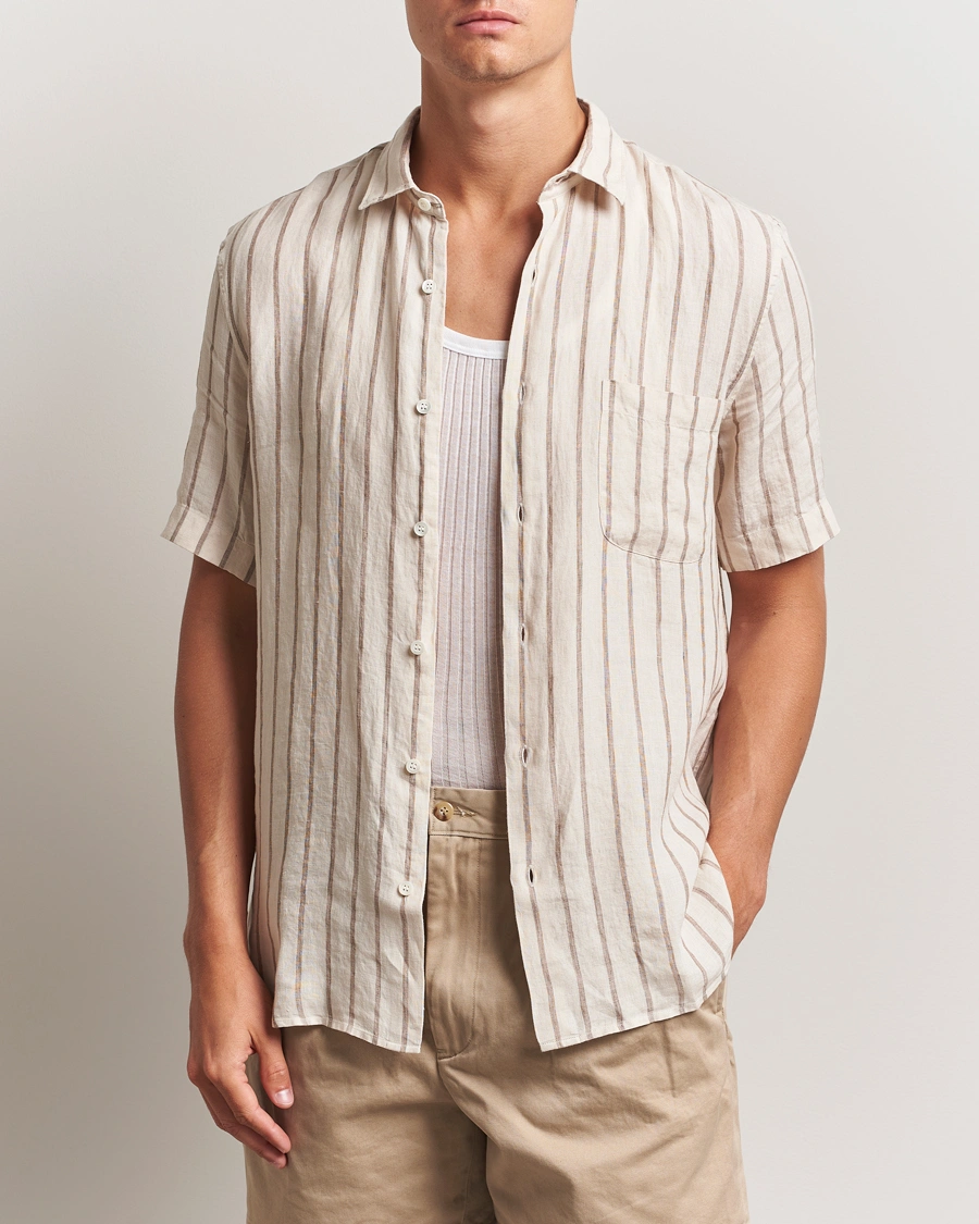 Herr | Skjortor | Sunspel | Linen Short Sleeve Shirt Ecru/Dune