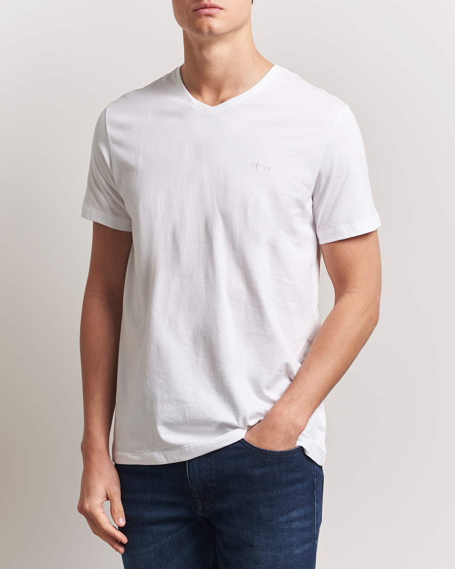 Herr | T-Shirts | BOSS BLACK | 2-Pack Relaxed Fit V-Neck T-Shirt White
