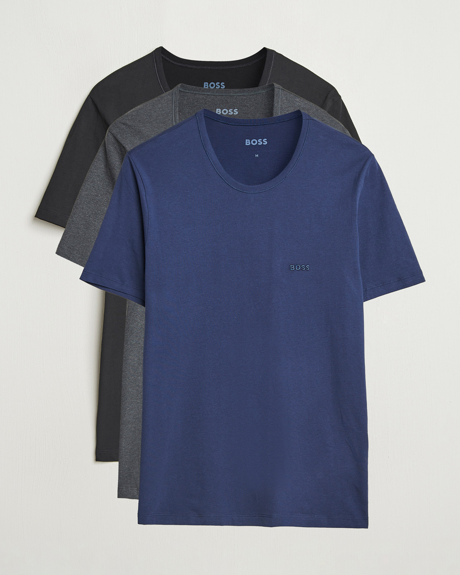 Herr | T-Shirts | BOSS BLACK | 3-Pack Crew Neck T-Shirt Black/Blue/Grey