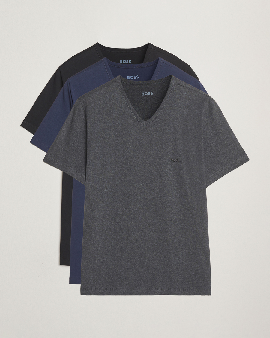 Herr | T-Shirts | BOSS BLACK | 3-Pack V-Neck T-Shirt Black/Blue/Grey